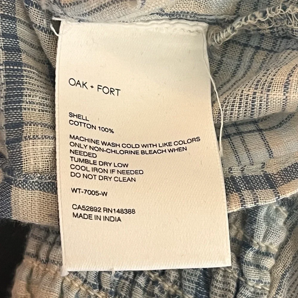Oak + Fort Plaid Cropped Top Size M Cotton Puff Sleeve Blue Summer Western *READ